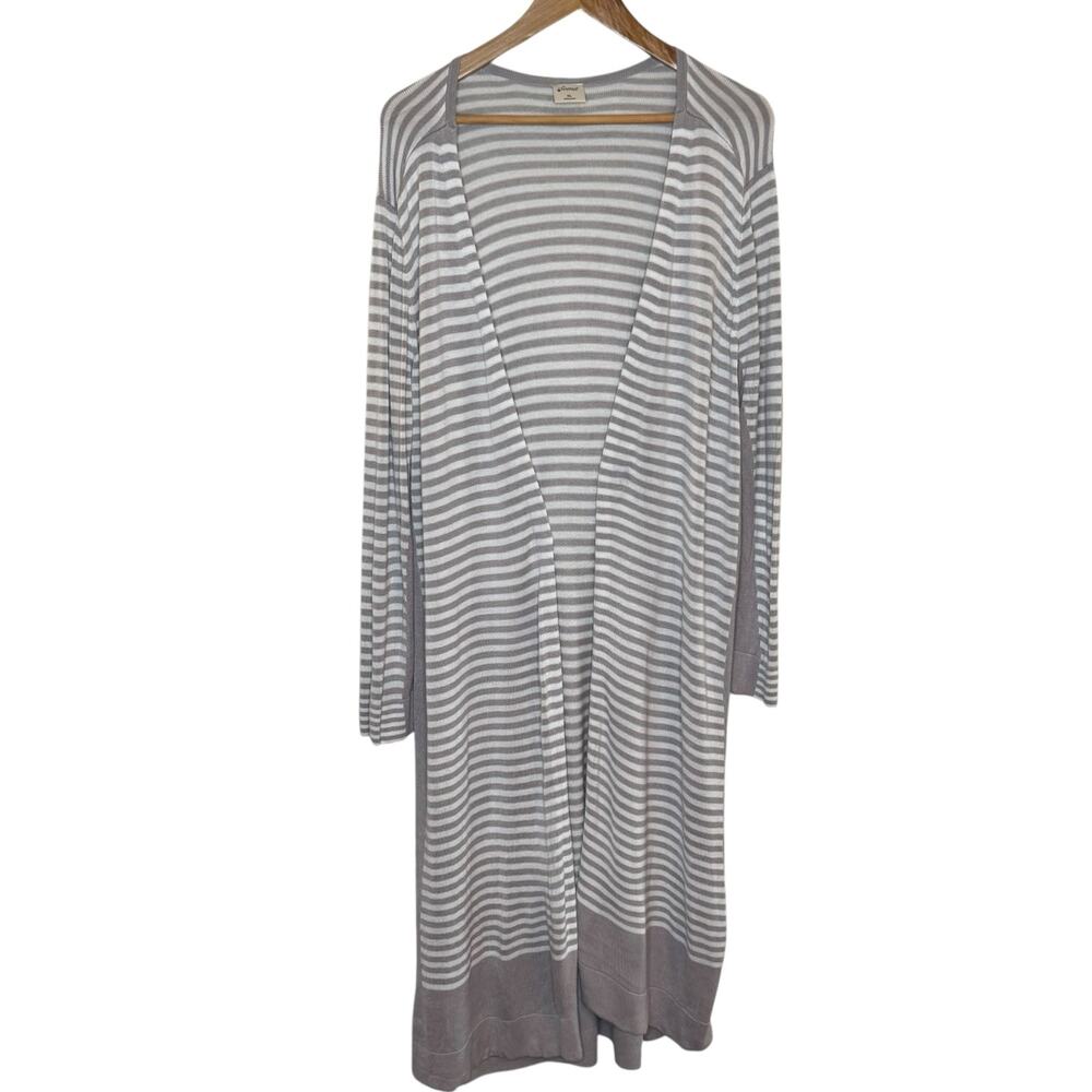 Soma XL Gray & White Striped Color Block Hem Open Front Cardigan Sweater Duster